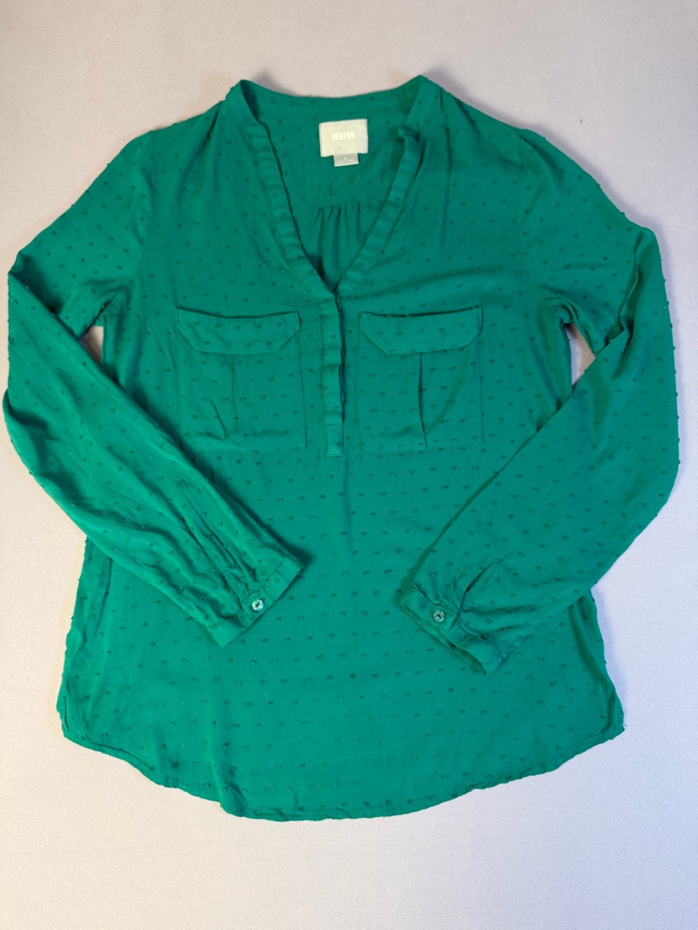 Women’s Anthropology Maeve Long Sleeve Blouse Size 0 in Emerald Green - Picture 3 of 8